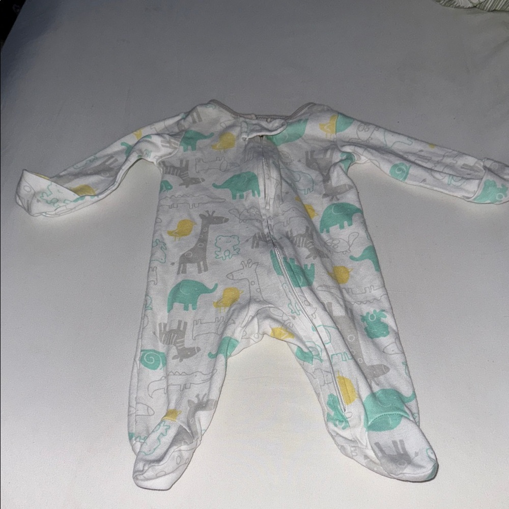 Carter's Animal Print Footie in Gray, Yellow, and Teal